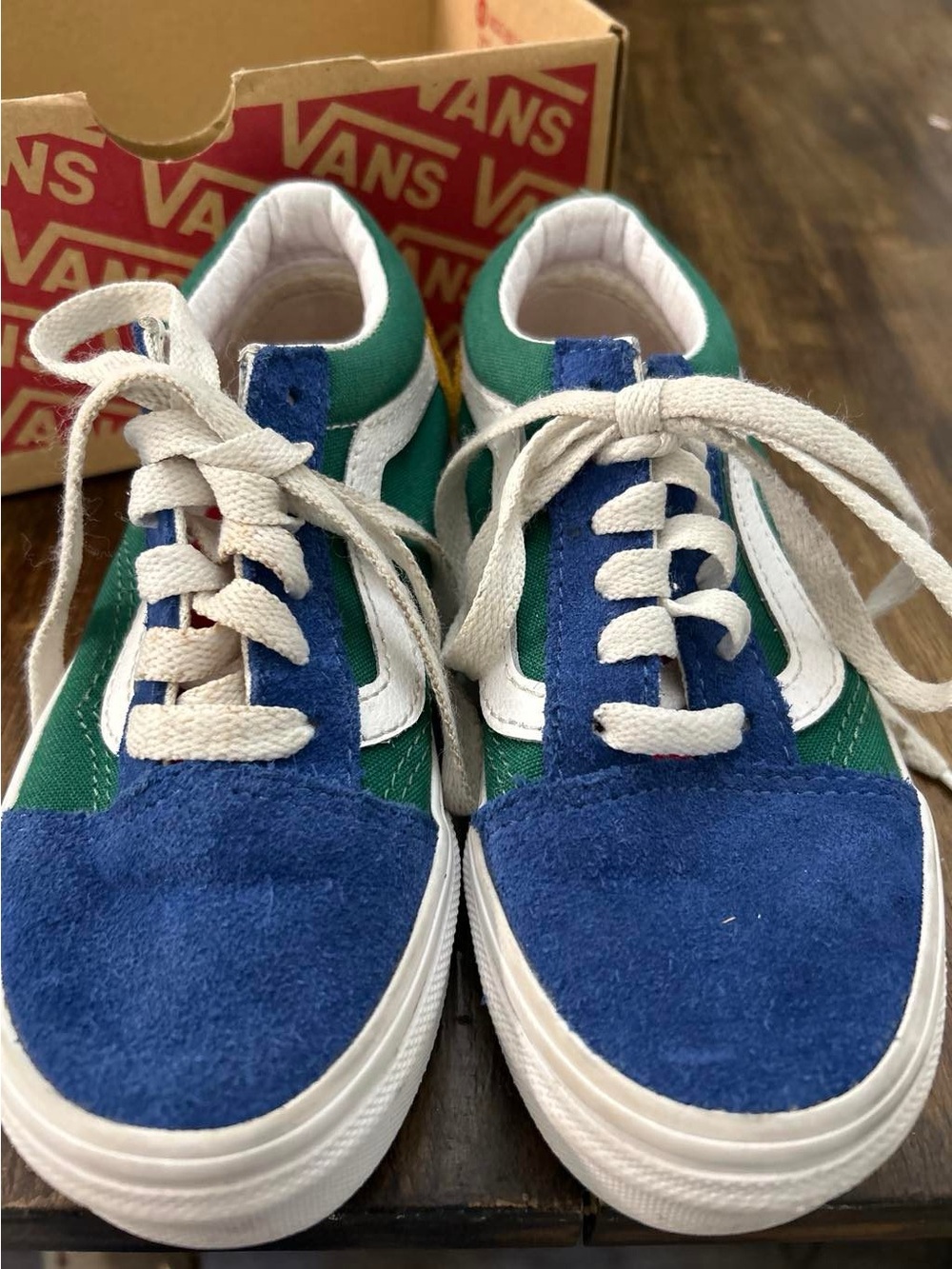 Vans Kids Old Skool Sneakers in Blue & Green with White Stripe